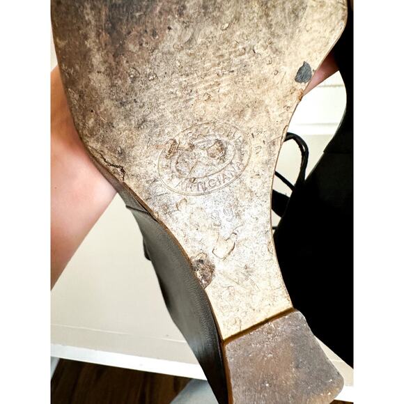 Donna Piu Leather Wrap Ankle Tie Open Toe Wedge Sandals Black $250 - Picture 5 of 7